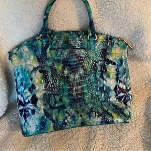 Brahmin Teal Blue Green Ombre Croc-Embossed Tote